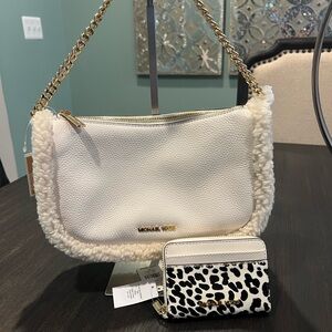 Michael Kors Leather Shearlin Pouchette Crossbody Bag & Zebra Card Case